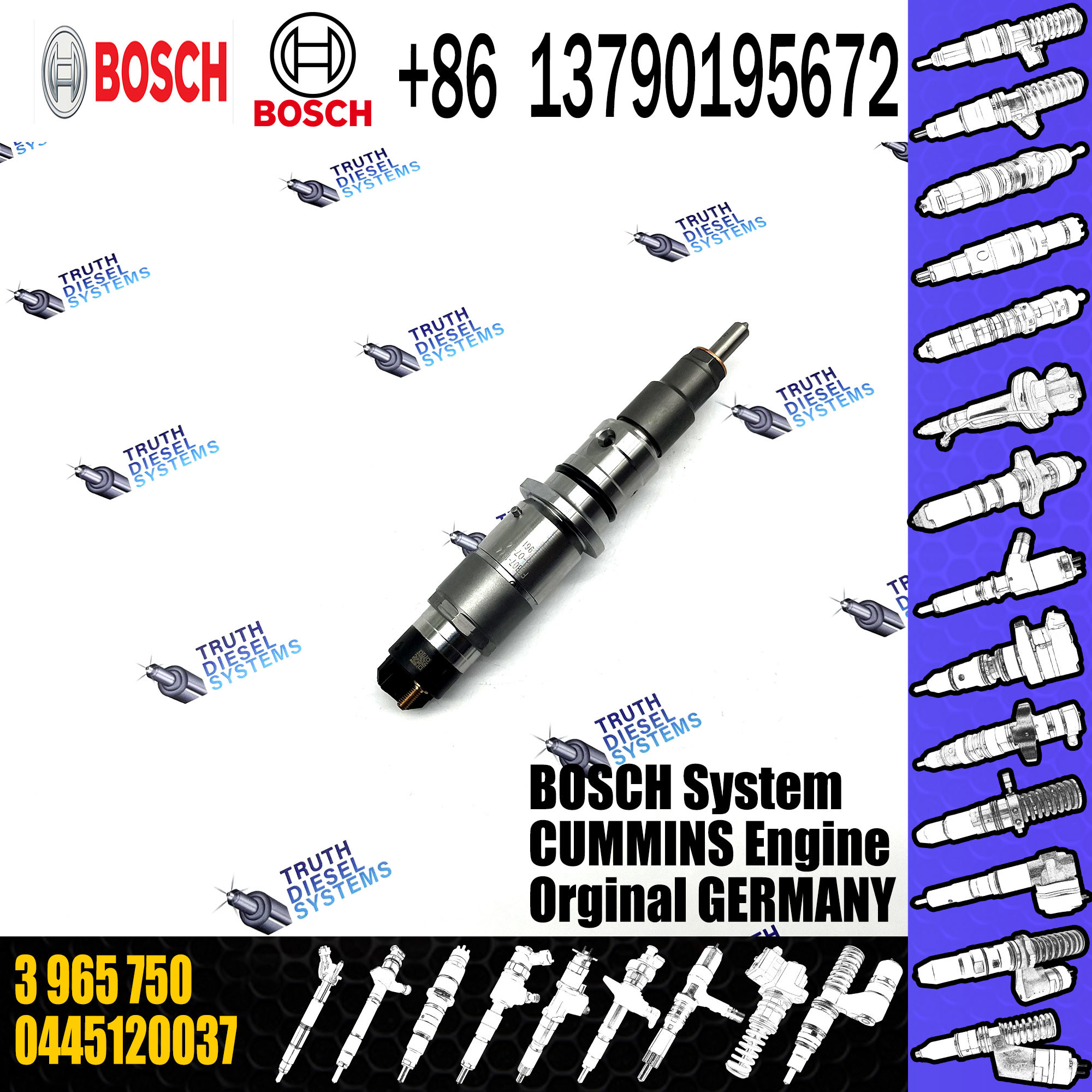 Diesel Engine Parts Common Rail Fuel Injector 5263306 3965750 4940171 0445120037 For Cummins 6CT 8.3L