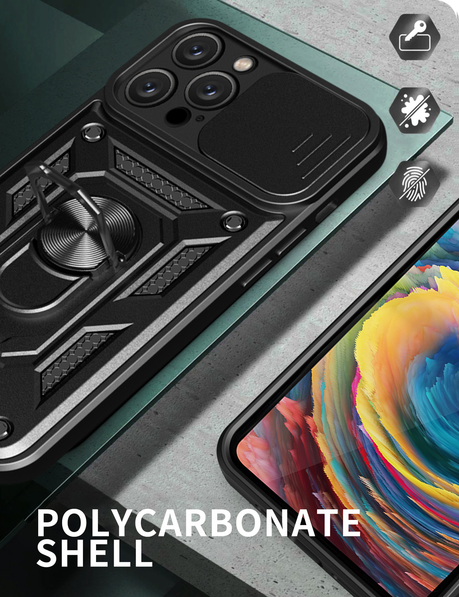 iPhone TPU Camera Protection Mobile Back Cover Hybrid Shockproof Kickstand Ring Phone Case