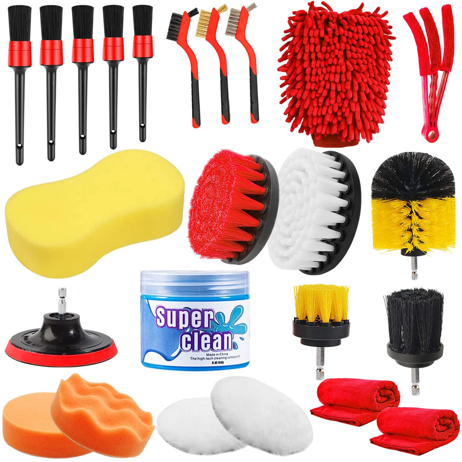 24 Pcs Auto Detailing Brush Waxing Sponge Washing Interior Exterior