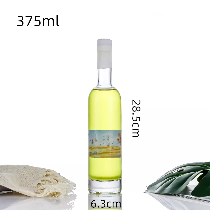 375ml 500ml Round Glass Wine Juice Whisky Bottle with Transparent Collar Material
