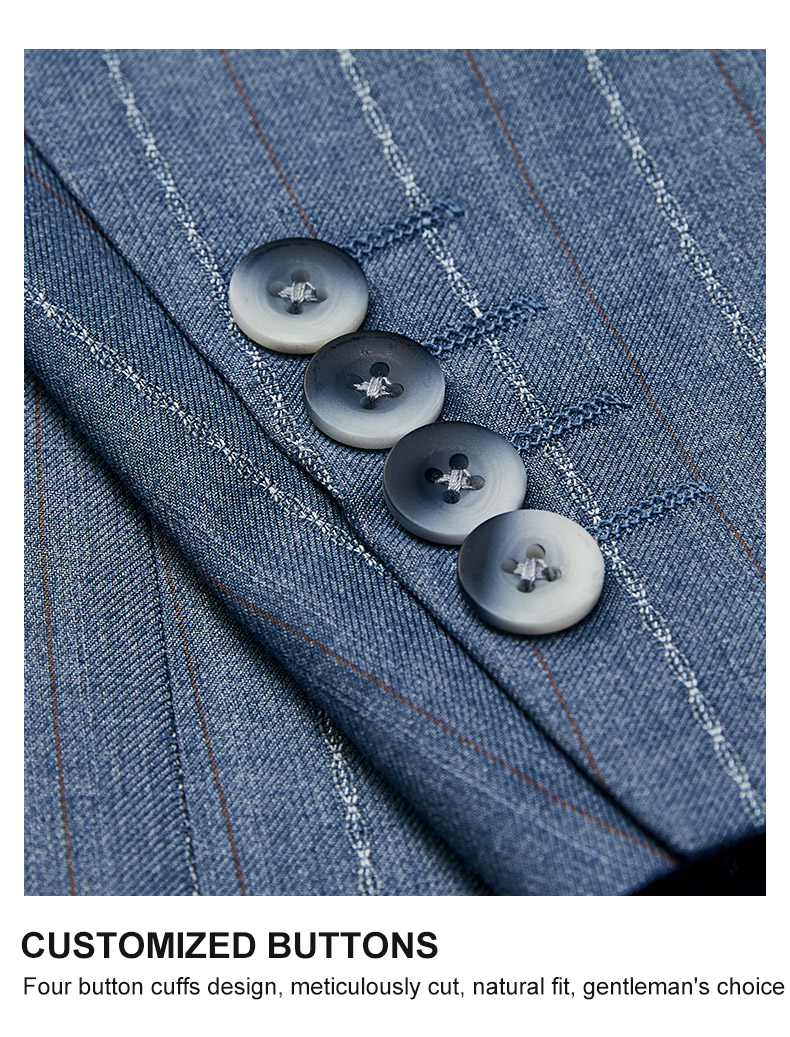 Customized Logo Printing Blue Striped Woven Men's Suit for Trendy Grooms at Weddings