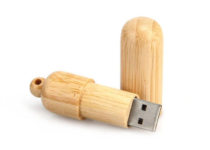 Round Shape Bamboo Usb Flash Drive With Silk Screen / Color Printing Logo