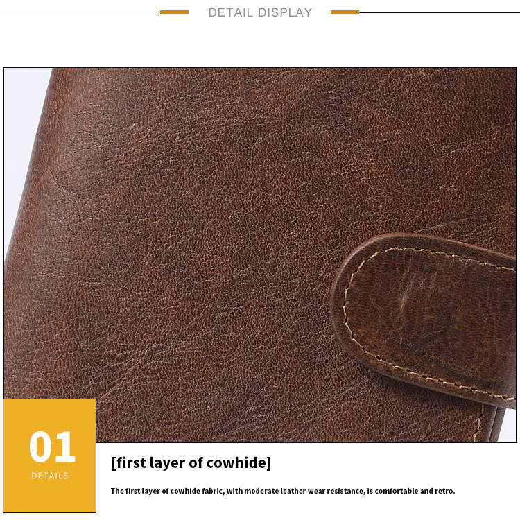Men's Casual Short Billfold Wallet with Cowhide Leather and Polyester Lining