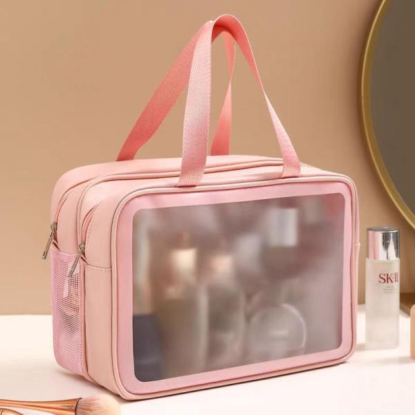 Portable Double-Layer Makeup Bag for Lady Durable and Large with Dry Wet Separation Matte Finish Personal Item Organizer