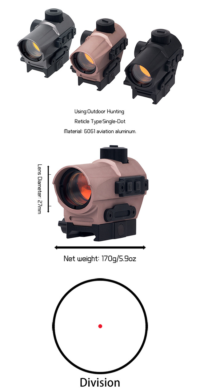 Tactical D10 1 X 27 Red Dot Sight 1.5 MOA Manual Key Switch With 20mm Riser Mount