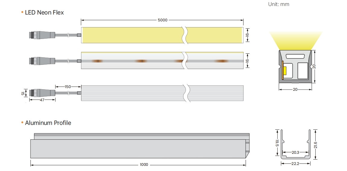 Flame Resistant LED Neon Flex Strip IP67 Waterproof With Visible Cutting Guide Window