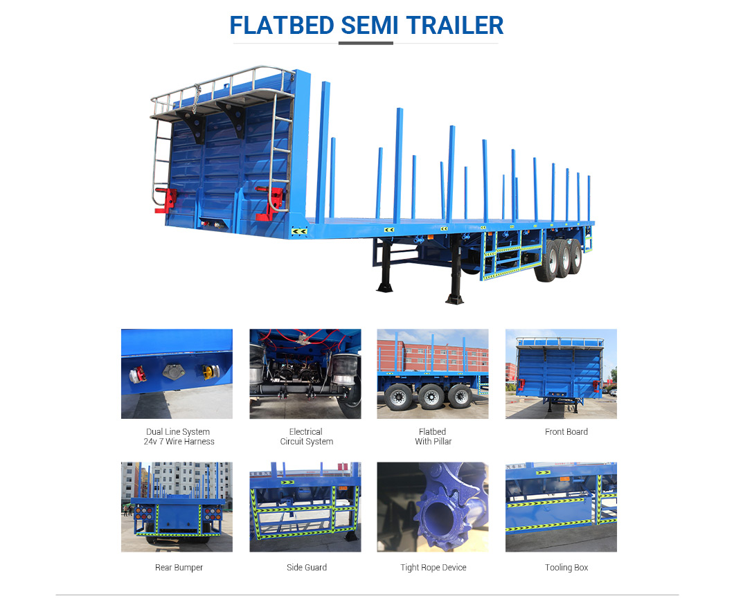 Truck Trailer 3 axles flatbed semi-trailer platform 40ft 48ft for container transport