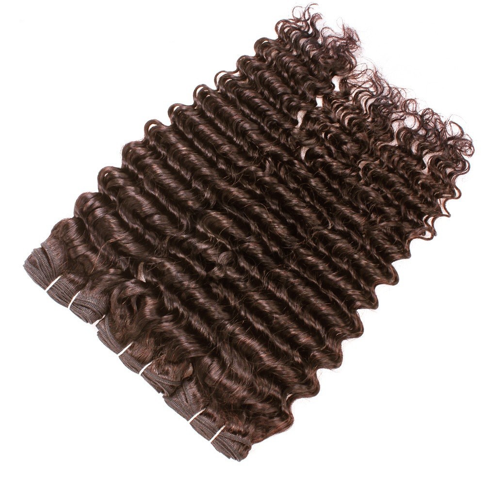 #4 Medium Brown Deep Wave Remy Human Hair Bundles Sew In Weave Bundles Brazilian Bundle Deals