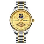 Brand KINYUED automatic skeleton watch gold dial moon phase tourbillon mens