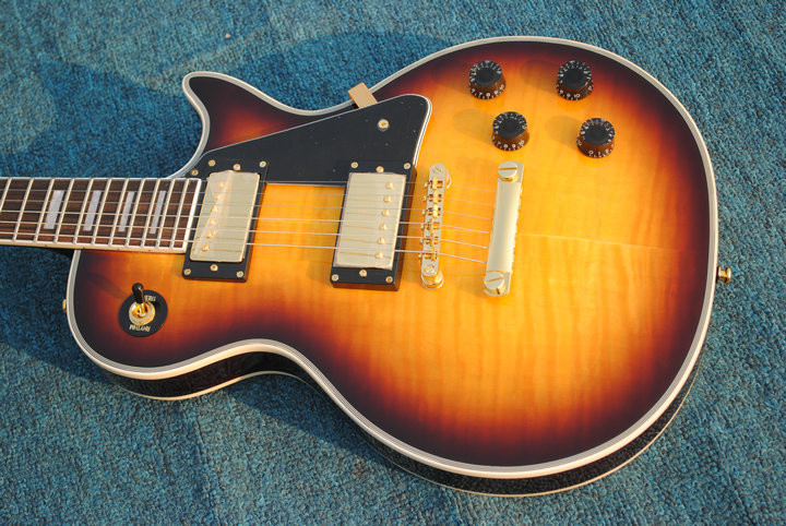 High Quality cheaper price LP custom Electric Guitar sunburst color center solid rosewood fingerboard,chrome parts, Whol