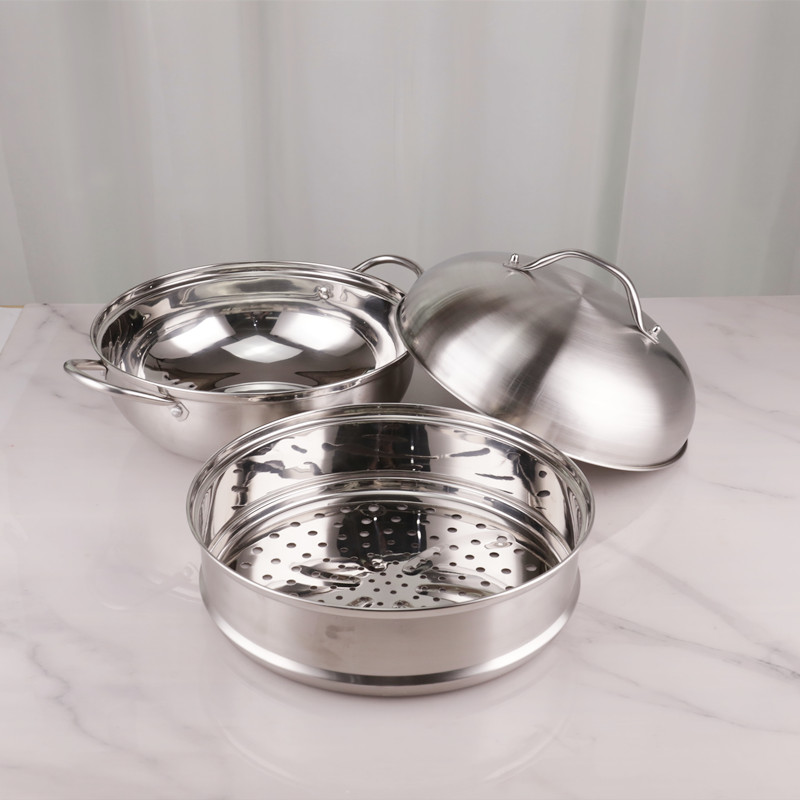 Double Food Steamer Set 28cm Stainless Steel Non Stick For Cooking