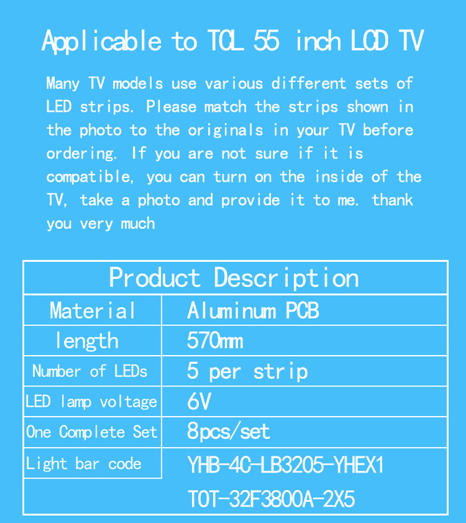 570mm TCL TV Backlight For T0T-32F3800A YHF-4C-LB3205-YHEX1 55FS3750LBAA D55A710 L55F3303B