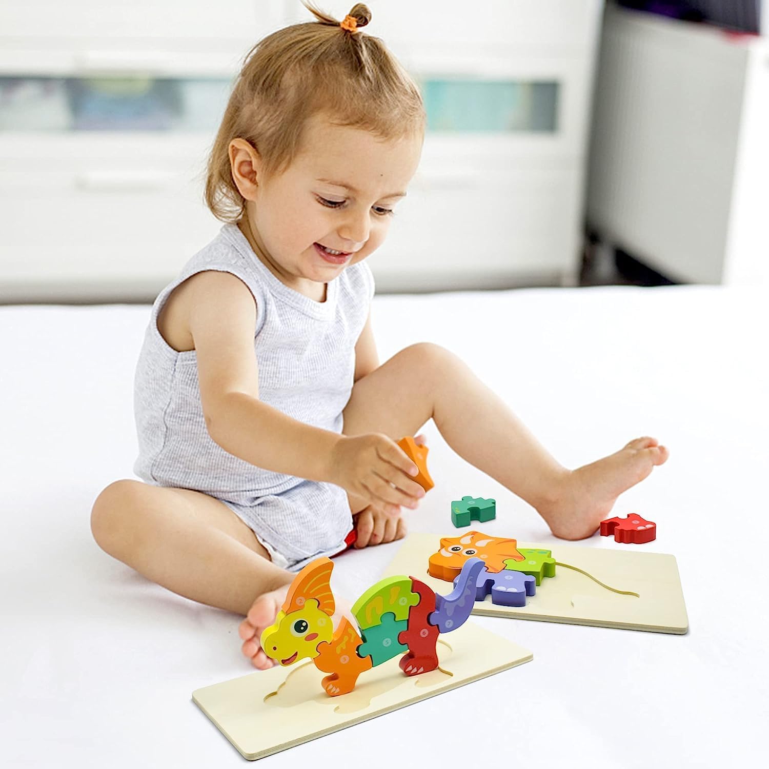 Age Range 2 to 4 Years 6 Pack Wooden Dinosaur Puzzles for Toddlers Educational Toys