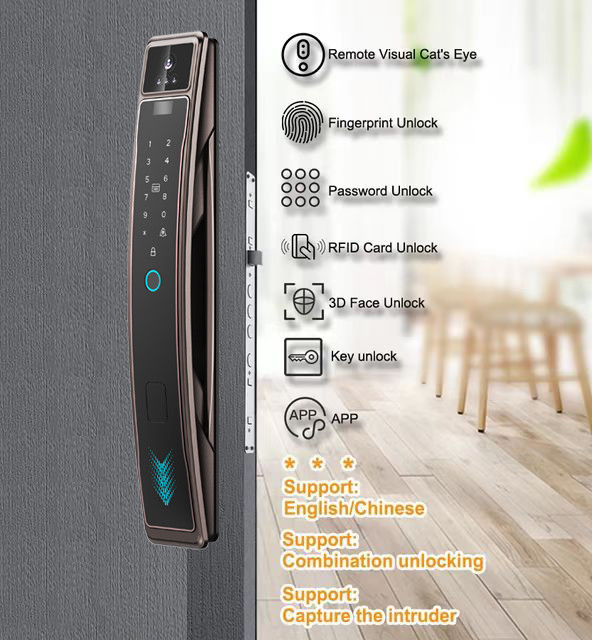 OEM ODM Fingerprint Door Lock Black Smart Home Gate Lock With Surveillance Camera