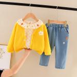105CM 14kg Children'S Outfit Sets Cardigan Floral Yellow Long Sleeve Shirt
