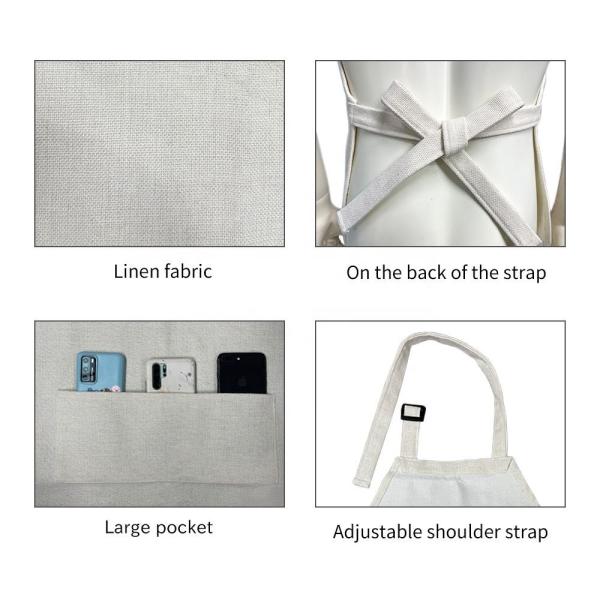 Printable Blank White Adjustable Sublimation Linen Apron With Pocket For Adult and Kids