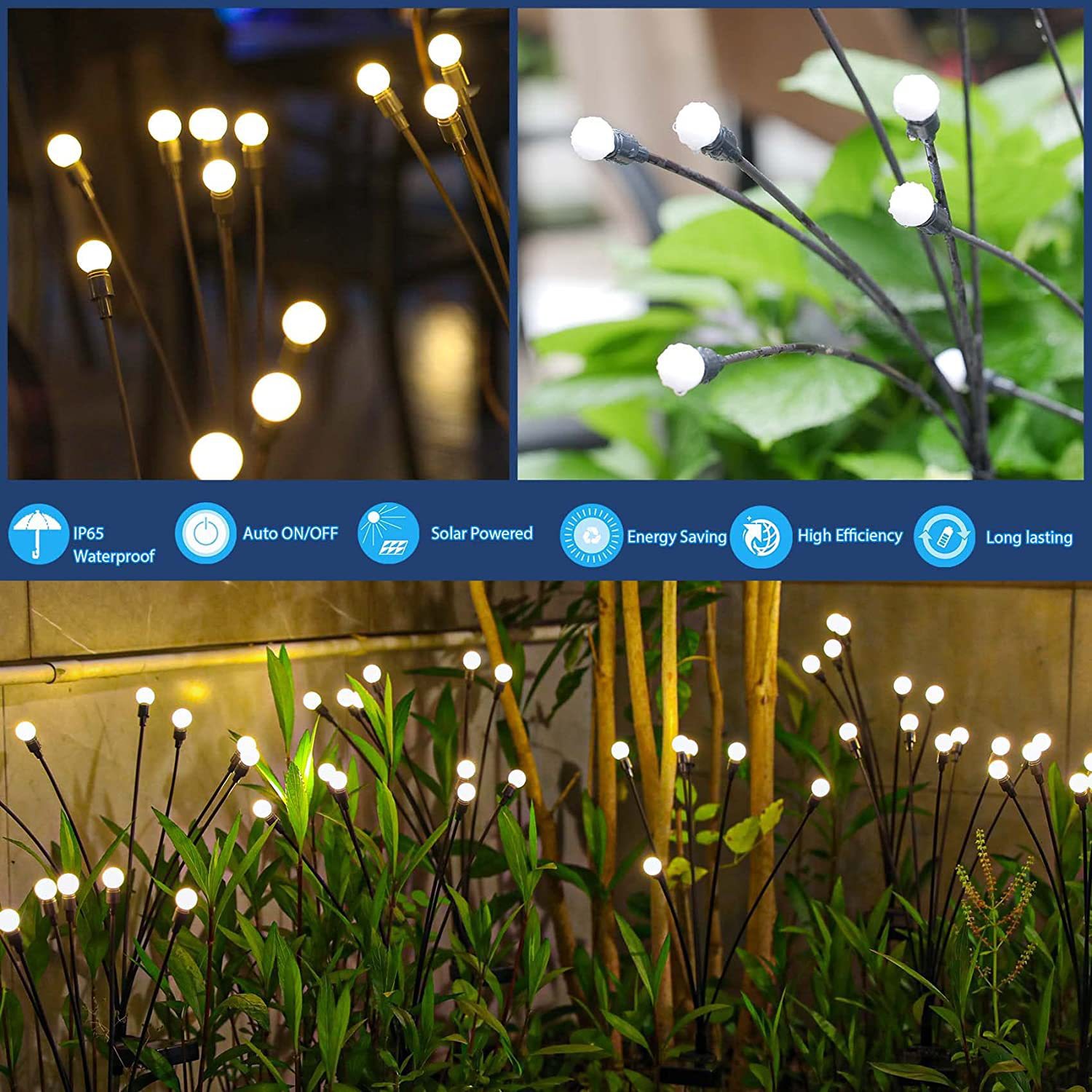 Led Solar Powered Wind-Powered Swaying Firefly Lamp Garden Outdoor Rgb Firework Light