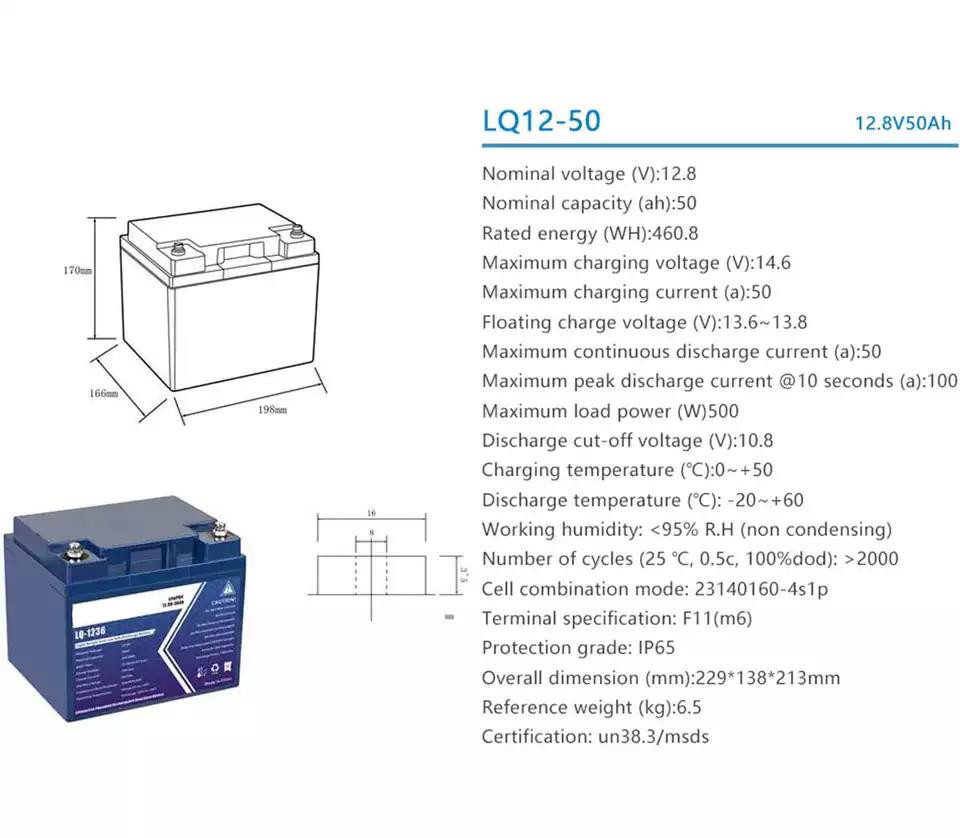 50ah Lithium Solar Energy Storage Battery 5.9KG Lightweight 12volt Lifepo4 Pack