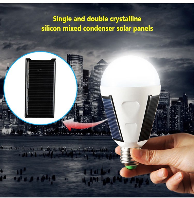 led solar bulb rechargeable emergency light E27 IP65 6000K AC85-265V