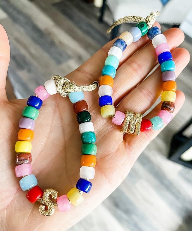 Gold Plate Forte Beads Bracelet Rainbow Natural Stone With Shiny Zircon