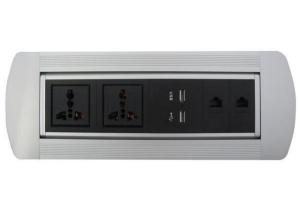 China Silver Color Flip Up Electrical Outlet , Aluminum Office Desk Power Outlet Hidden With Switch wholesale