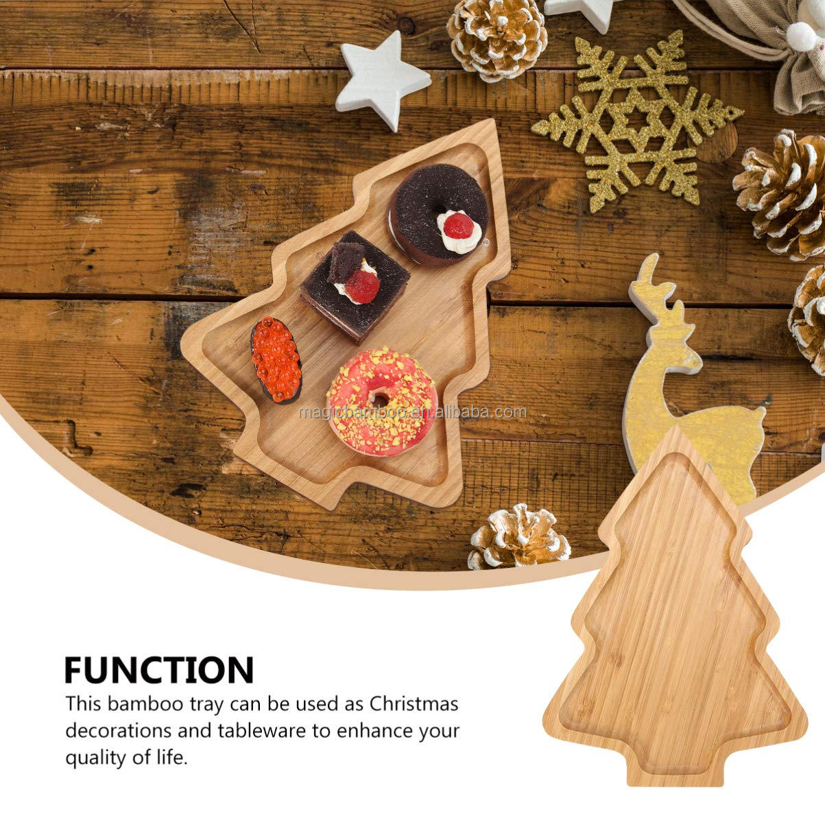 Bamboo Wooden Christmas Tree Shaped Appetizer Tray for Modern Plate Dish Serving