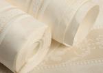 Beige Damask Pattern Non Woven Wallpaper / Embossed Living Room Striped