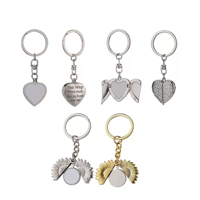 Sunflower Shape Sublimation Key Chain Blanks Angel Wings Keyring For Heat Transfer Printing