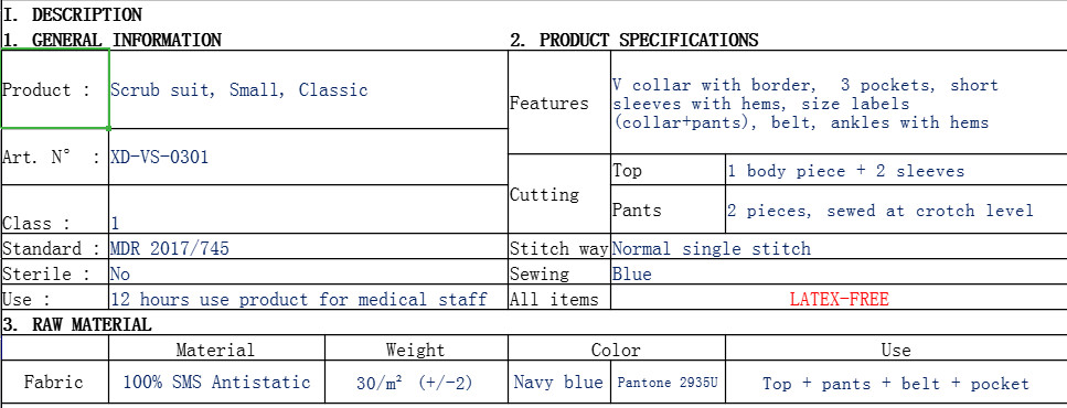 SMS Hospital Disposable Scrub Suits With Short Sleeves Blue Color