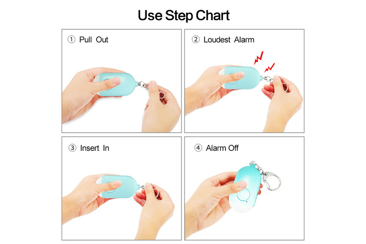 SOS Emergency Personal Alarm Keychain colorful USB Rechargeable dural led light
