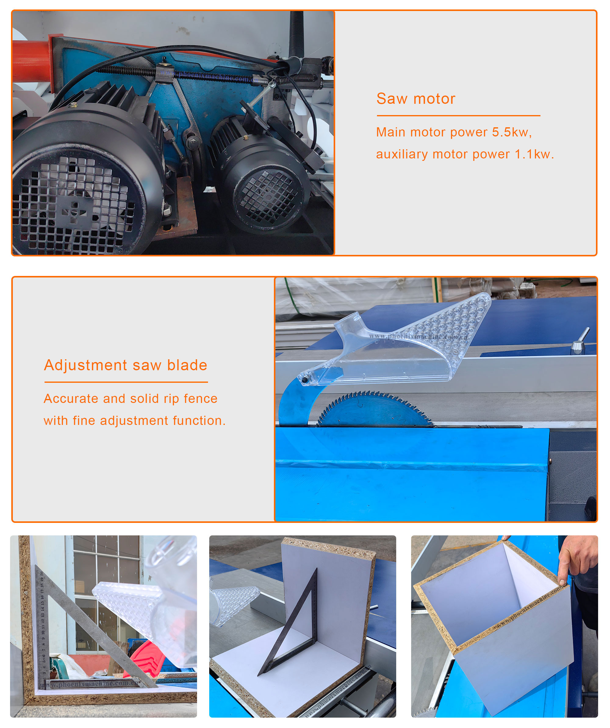 5.5KW Woodworking Machinery Double Saw Blades Sliding Table Saw for 45 90 Degrees Cuts