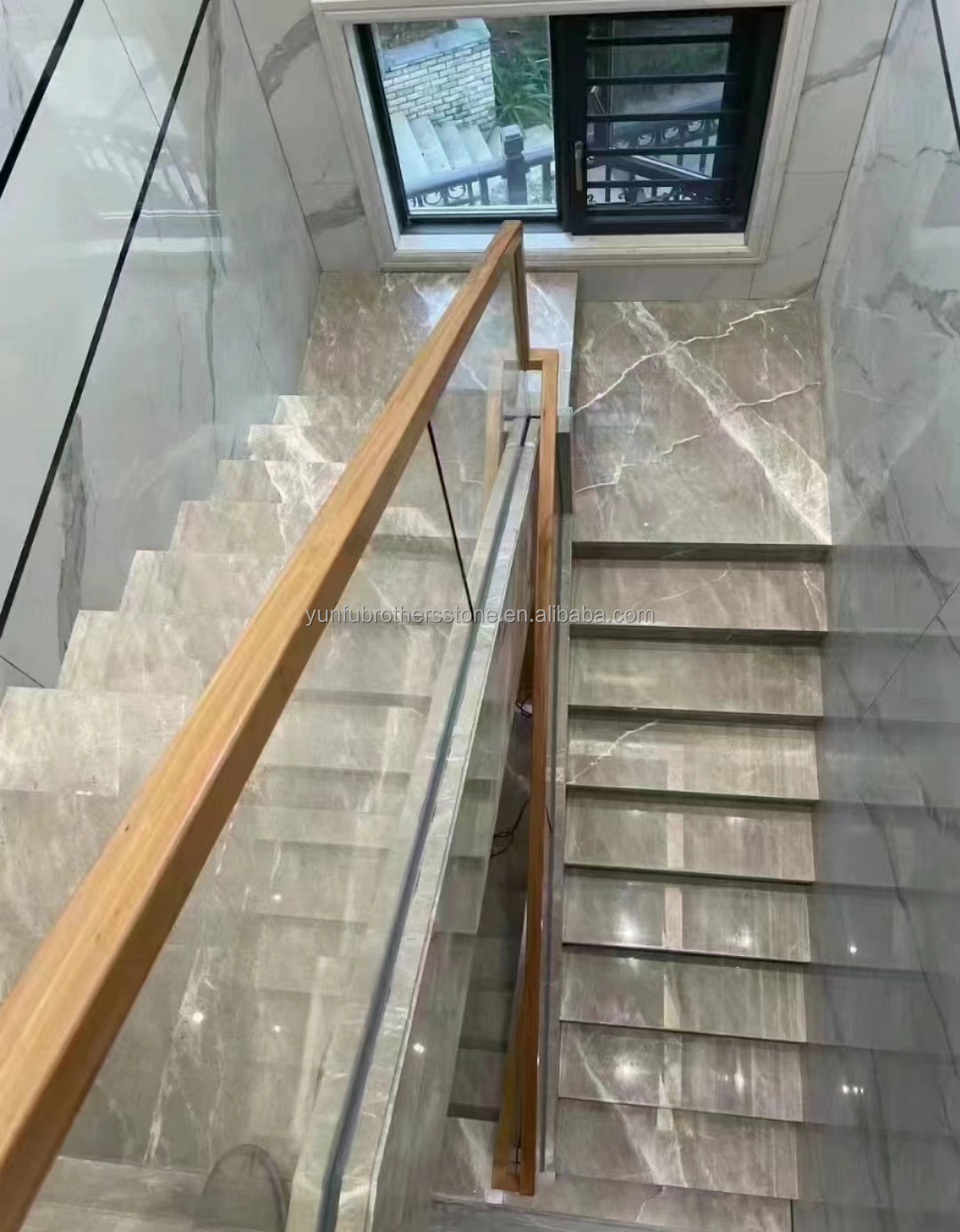 Natural Stone Straight Stair Modern Indoor Grey Marble Anti Slip Staircase Tiles