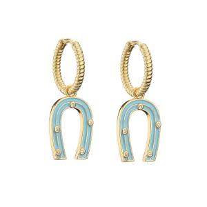 China Enamel U Shape Gold Earrings Cute Contemporary OEM Gold Plated Hoop Earrings wholesale