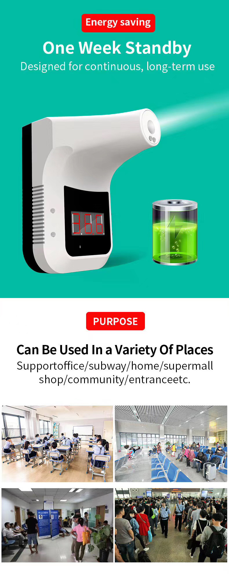 USB Charging Charging 1W 350g Wall Mounting Thermometer