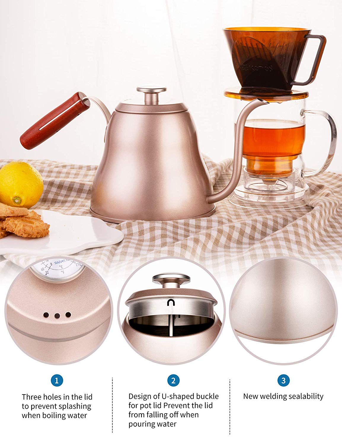 Stainless Steel Coffee Kettle With Thermometer 1.2L 40oz Eco - Friendly
