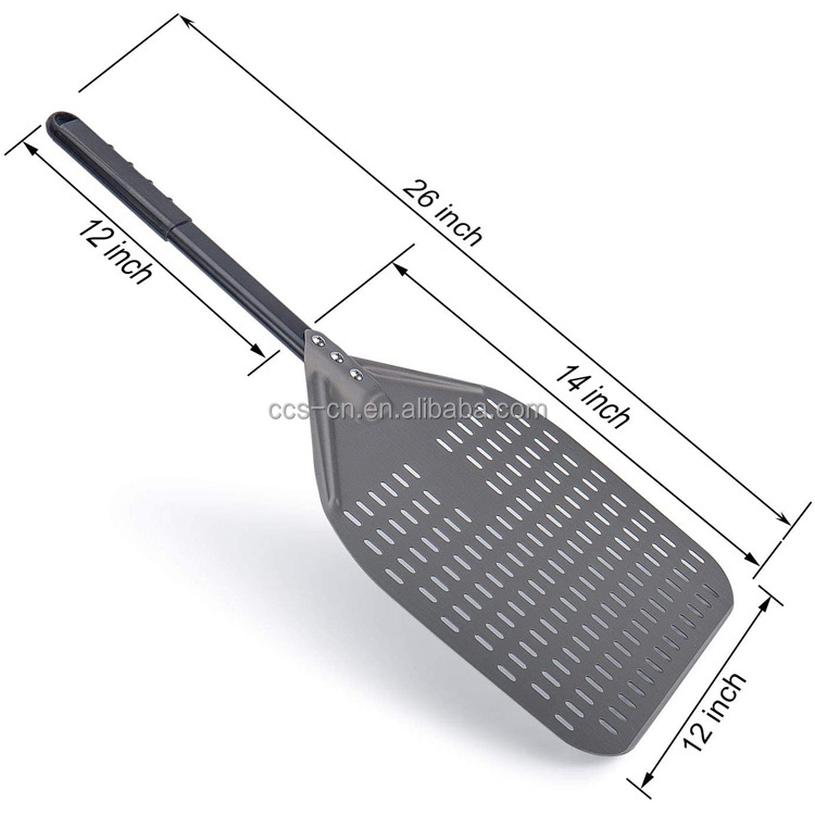 66cm Aluminum Pizza Shovel 12 Inch Aluminum Pizza Peel Black Hard Perforated