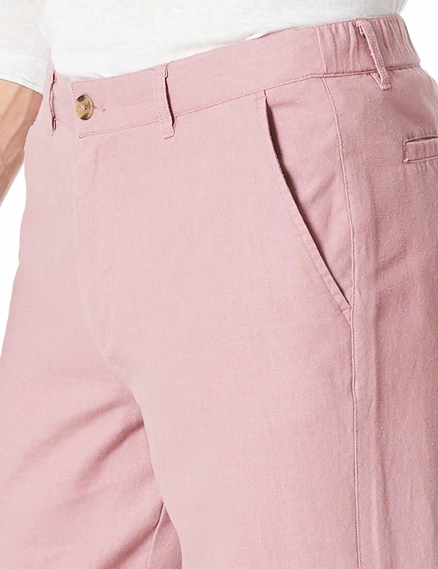 Solid Color Straight Leg Mens Casual Linen Pants Flat Bottom Hem Trousers