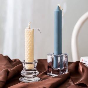 China 2 Inch Small Clear Glass Taper Candle Holders Lead Free Customized wholesale