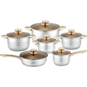 China Home 12pcs Stainless Steel Cookware Set Golden Handle Sustainable wholesale