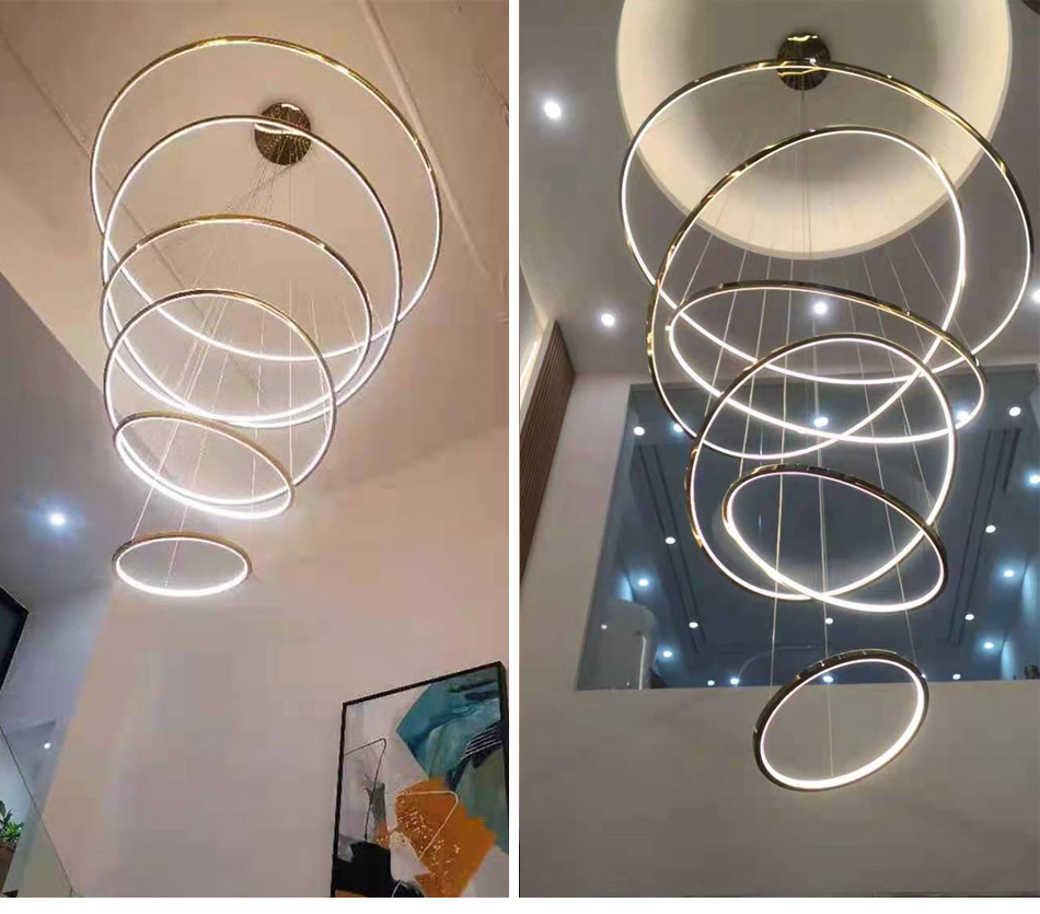 Cicle Chandelier Loft in the Hall Living Dining Room Gold Staircase Ring Pendant light(WH-NC-67)