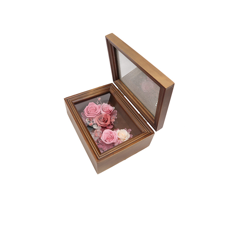 Home Decorative Preserved Rose Gift Box Photo Frame With Bright Color