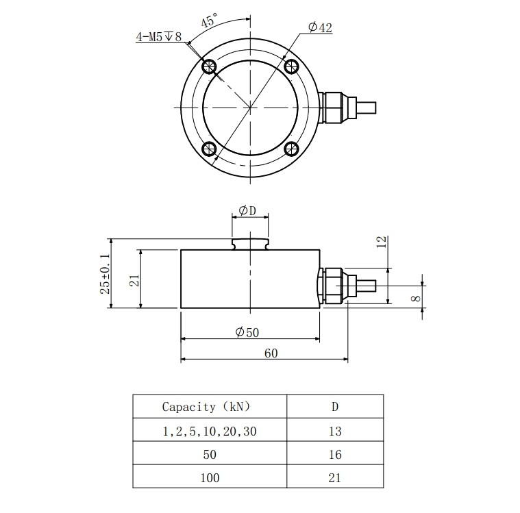 0.2% 1kn Miniature Load Cell Sensor Stainless Steel 5kn