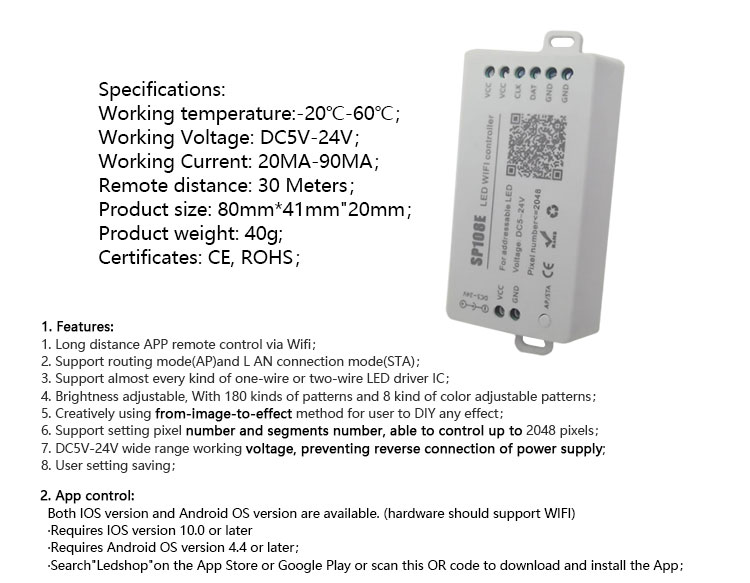 LED Strip Smart Controller SP108E LED sPI WS2811 Pixel Stirp Light Wifi Controller