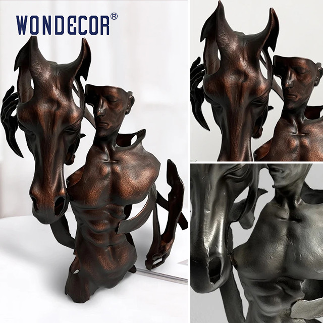 Indoor Metal Art Men And Horse Bronze Sculpture