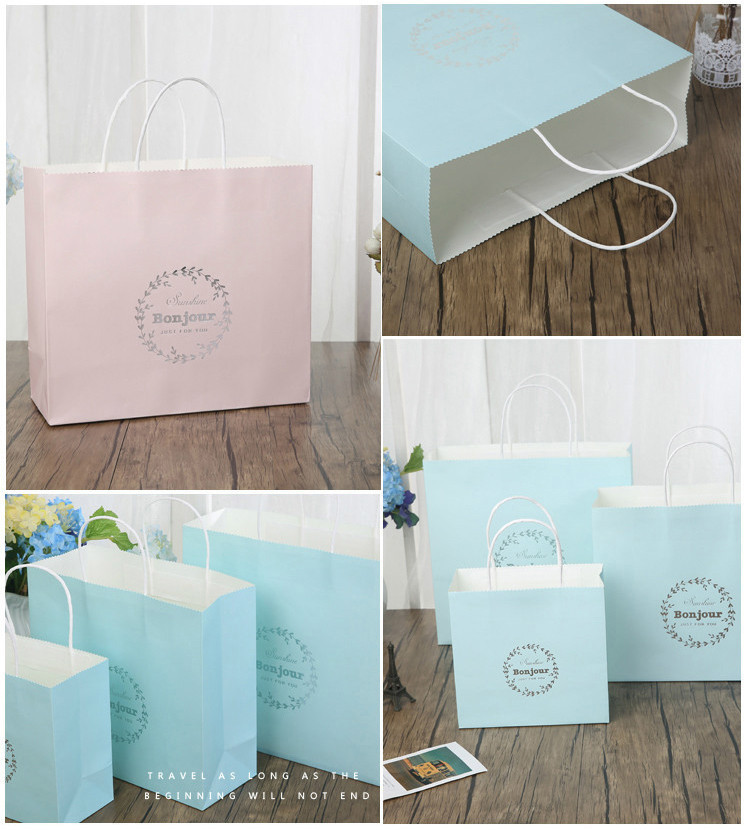 Light Blue / Pink Personalized Paper Gift Bags 150gsm White Kraft Paper Material