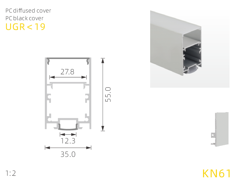 Led extrusion 100 lm/w 75*95mm Suspended Up And Down Lighting LED Profile