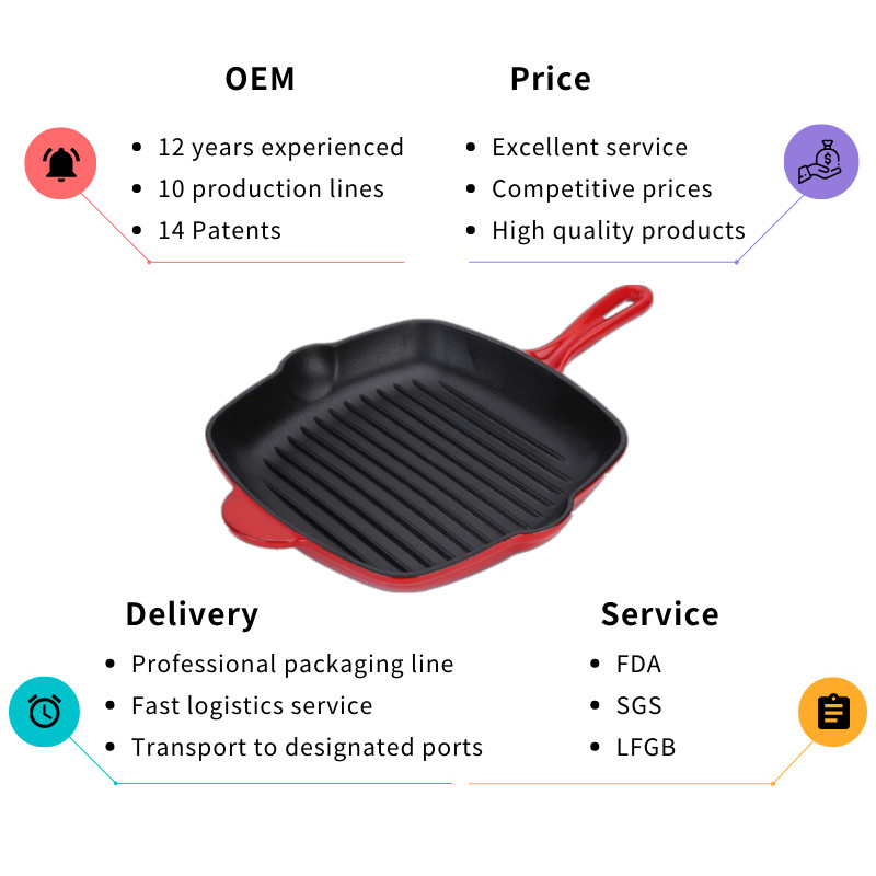 9 Inch Duracast Enameled Cast Iron Grill Pan With Long Handle
