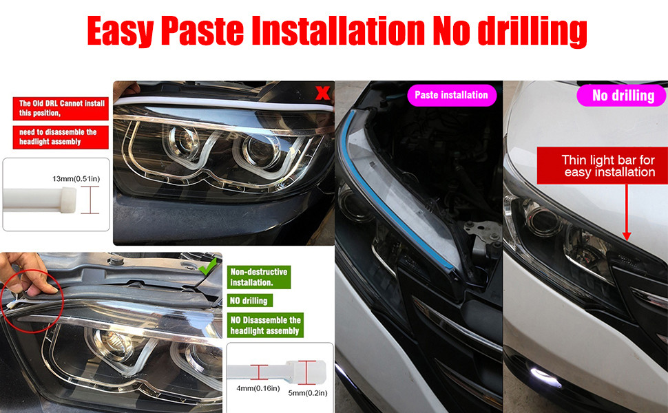 Flowing Bar Silicone Drl Daytime Running Lights 45CM 17.7" White Amber Flexible LED Tube Strip