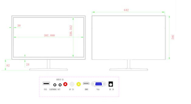27 inch plastic bezel HDMI VGA video ouput audio 2K 1080p LED display for surveillance security system laptop display