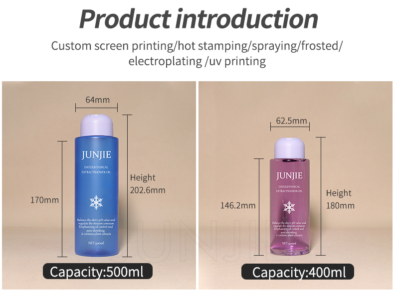 Customized blue purple Color PET Toner Bottle Transparent PET Toner Bottle PET Flat Shoulder Bottle